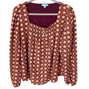 Draper James Top Women's XXL Geometric Peasant Blouse Boho Bohemian Fall